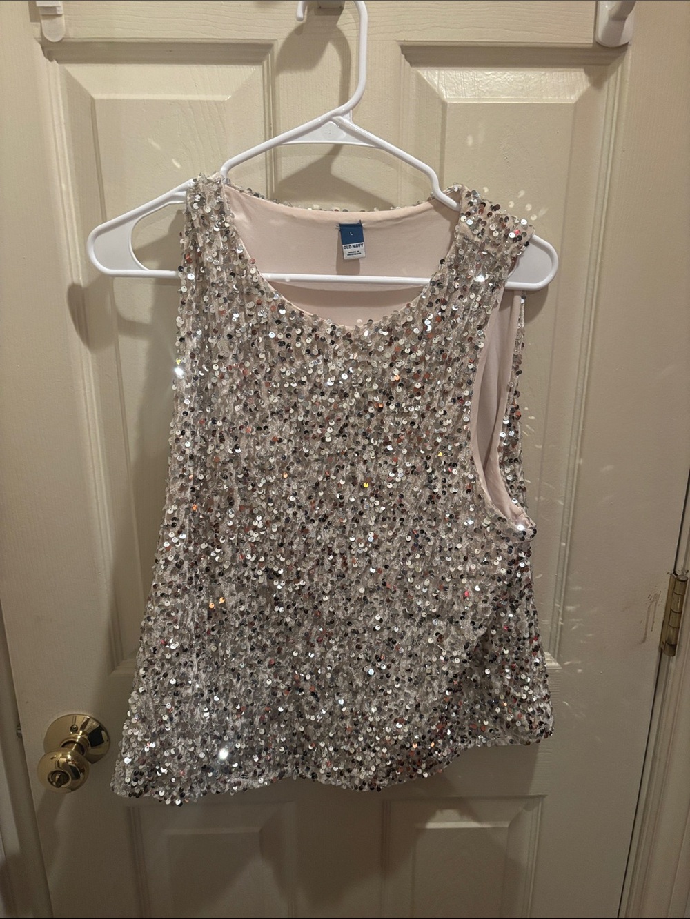 Old Navy Silver Sequin Tank Top with Pale Pink Lining